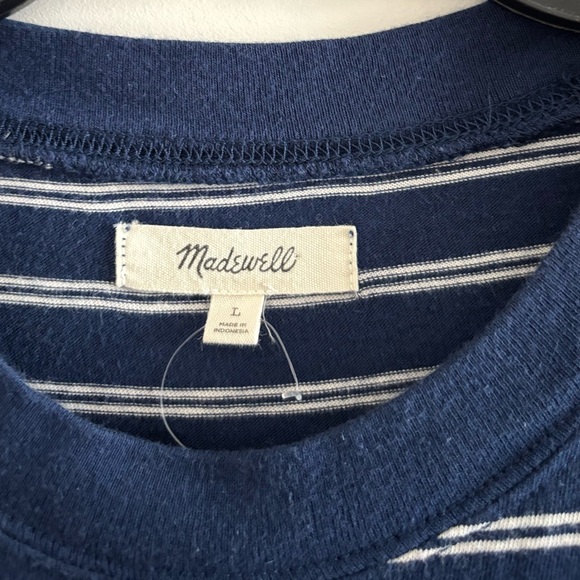 Madewell Tina Stripe Crew Neck T-Shirt Dress Blue White Cotton Womens L Preppy - Picture 7 of 14